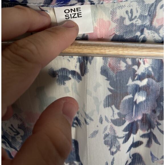 Floral Cover Up One Size Sheer White Blue Purple Knee Length V Neck Lightweight - Picture 5 of 7